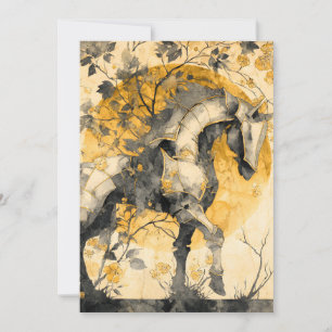Vintage Botanical Spirit White Horse Floral Vines Announcement
