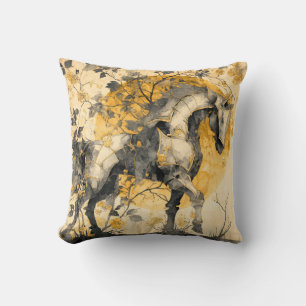 Vintage Botanical Spirit White Horse Floral Vines Cushion