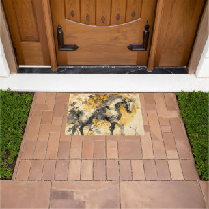 Vintage Botanical Spirit White Horse Floral Vines Doormat