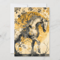Vintage Botanical Spirit White Horse Floral Vines