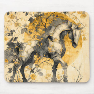 Vintage Botanical Spirit White Horse Floral Vines Mouse Mat