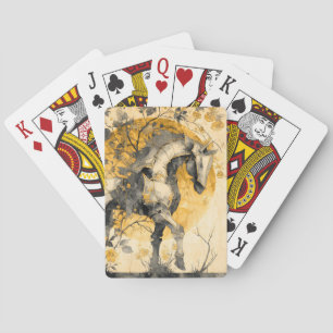 Vintage Botanical Spirit White Horse Floral Vines Playing Cards