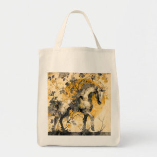 Vintage Botanical Spirit White Horse Floral Vines Tote Bag