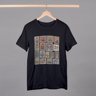 Vintage Botanical Stamp Tee with Flowers and Mushr