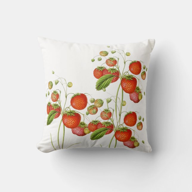 Vintage Botanical Strawberry Pillow (Front)