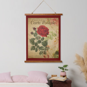 Vintage Botanical Tapestry - Rose Red Background