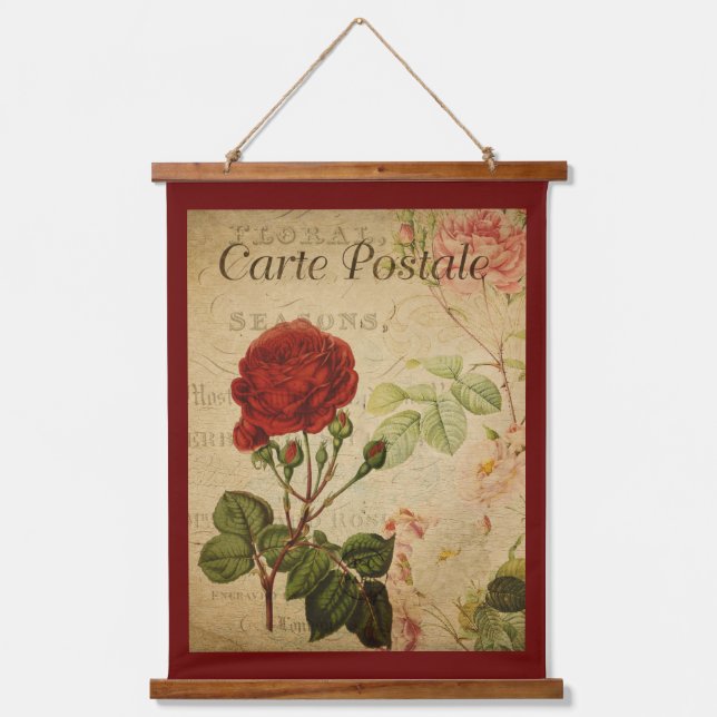 Vintage Botanical Tapestry - Rose Red Background (Front)