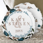 Vintage Botanical Teal Beige Roses Vines Wedding Round Cushion<br><div class="desc">Cute botanical throw pillow with a teal and beige rose wreath is a great gift idea for the newlyweds. Garden rose design is perfect for springtime garden wedding look. Green leafy vines circle around the border with beautiful vintage teal green and beige roses.</div>