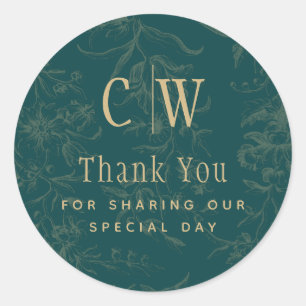 Vintage BOTANICAL TEAL GOLD Wedding Favour Gift Ta Classic Round Sticker