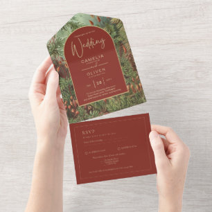 Vintage Botanical Terracotta Florals Arch WEDDING All In One Invitation