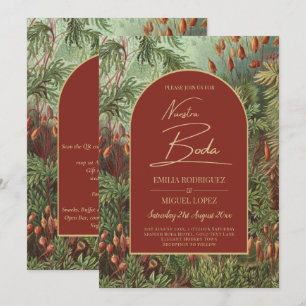 Vintage Botanical Terracotta Florals Arch WEDDING Invitation