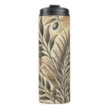 "Vintage Botanical Thermal Tumbler – Elegant Olive