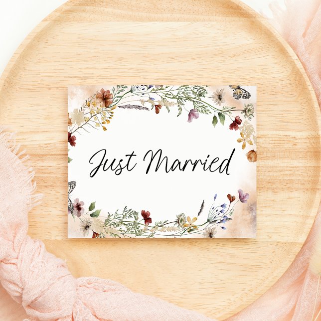 Vintage Botanical Tiny Floral Wedding Just Married (Creator Uploaded)