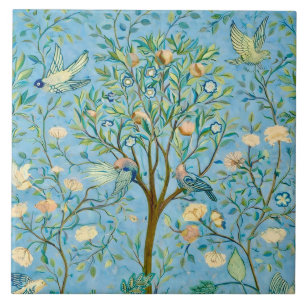 Vintage Botanical Tree of Life with Birds Tile