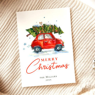 Vintage Botanical Tree Watercolor Christmas Holiday Card