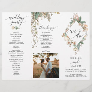Vintage Botanical Trifold Wedding Program Photo Flyer