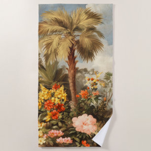 Vintage Botanical Tropical Palms Beach Towel