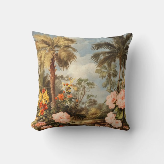 Vintage Botanical Tropical Palms Cushion (Front)