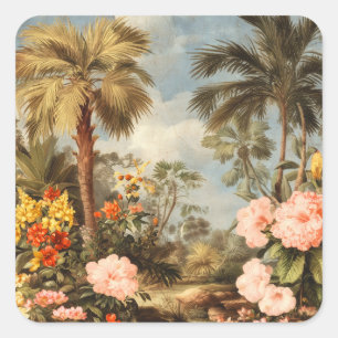 Vintage Botanical Tropical Palms Square Sticker