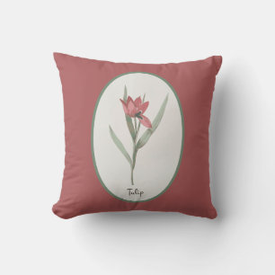 Vintage Botanical Tulip Cameo Your Name on Back Cushion