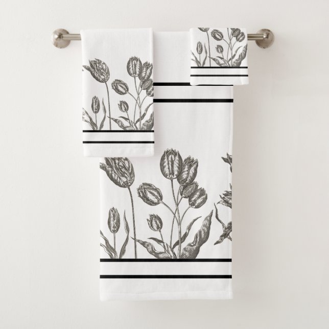 Vintage Botanical Tulip Flowers Bath Towel Set (Insitu)