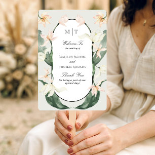 Vintage Botanical Tulips Monogram Wedding Program Hand Fan