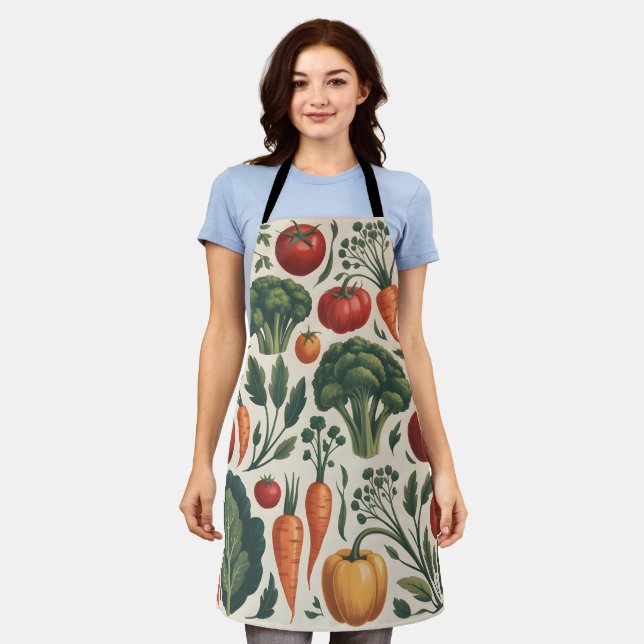 Vintage Botanical Vegetable Garden Pattern Apron (Worn)