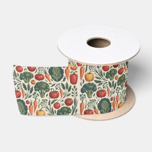 Vintage Botanical Vegetable Garden Pattern Satin Ribbon