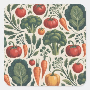Vintage Botanical Vegetable Garden Pattern Square Sticker