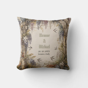 Vintage Botanical Wedding Arch with Custom Text Cushion