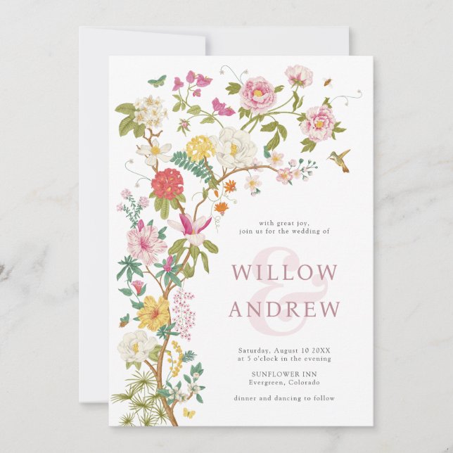 Vintage Botanical Wedding Invitation (Front)