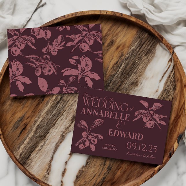 Vintage Botanical Wedding Plum Burgundy Invitation (Creator Uploaded)