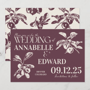 Vintage Botanical Wedding Plum Burgundy Invitation