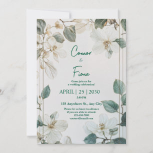 Vintage Botanical White Floral Gold Frame Wedding Invitation
