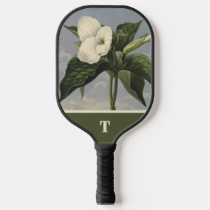 Vintage Botanical White Trillium Monogram Initial Pickleball Paddle