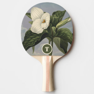 Vintage Botanical White Trillium Monogram Initial Ping Pong Paddle