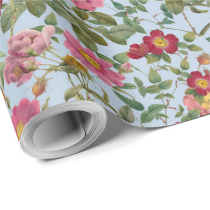 Vintage Botanical Wild Rose Gift Paper Soft Blue