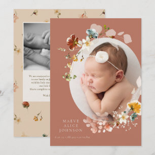 Vintage Botanical Wildflower Birth Announcement