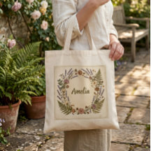 Vintage Botanical Wreath Tote Bag | Personalised