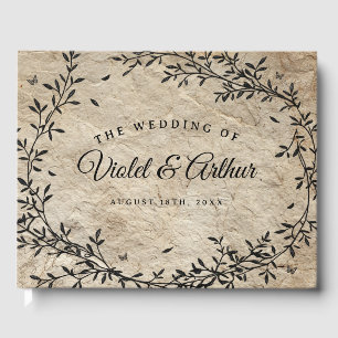 Vintage Botanical Wreath Wedding  Guest Book