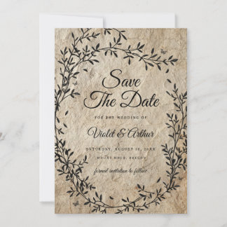 Vintage Botanical Wreath Wedding Save The Date  Invitation