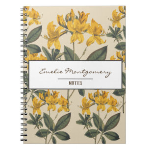 Vintage Botanical Yellow Azalea Flowers & Name Notebook