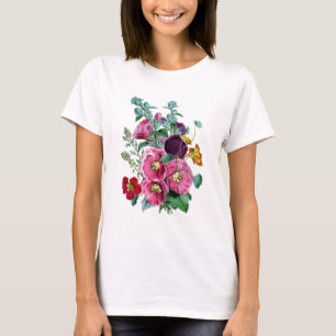 Vintage Botanicals Illustrations Hollyhocks T-Shirt