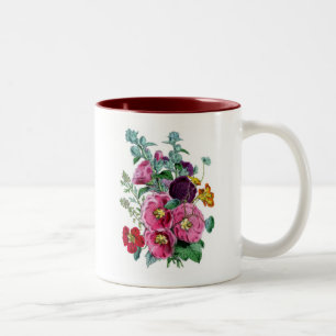 Vintage Botanicals Illustrations Hollyhocks Two-Tone Coffee Mug