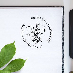 Vintage Botanicals Stars Custom Name Library Book Rubber Stamp