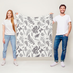 Vintage Botany & Butterfly Pattern Fleece Blanket