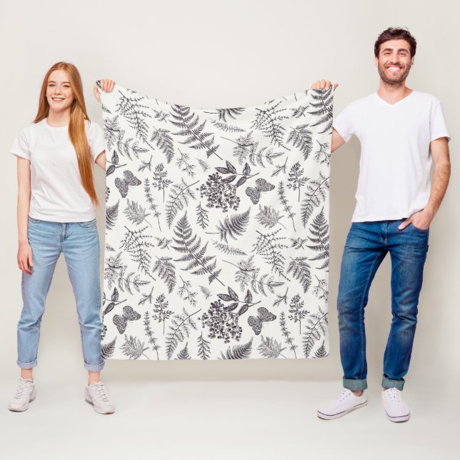 Vintage Botany & Butterfly Pattern Fleece Blanket (In Situ)