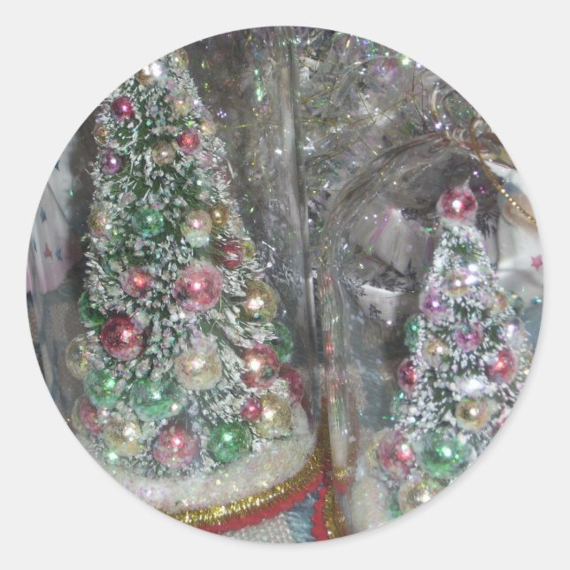 Vintage Bottle Brush Tree Classic Round Sticker (Front)