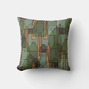 Vintage bottles,jars and glasses pattern cushion