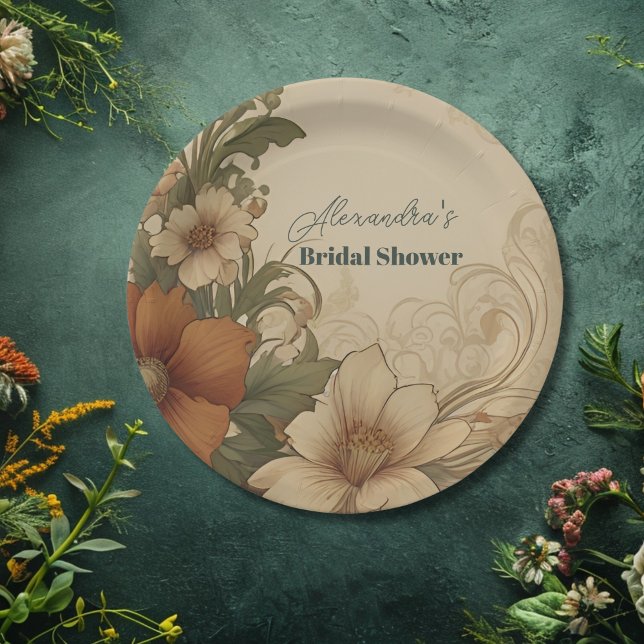 Vintage Bougainvillea Art Nouveau Bridal Shower Paper Plate (Creator Uploaded)